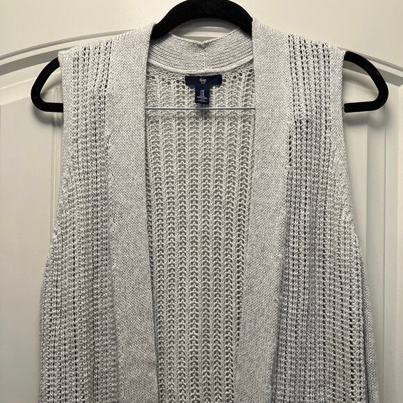 Gap Women’s 100% Cotton Open Front Sleeveless Long Cardigan Sweater Size M Gray - Picture 3 of 5